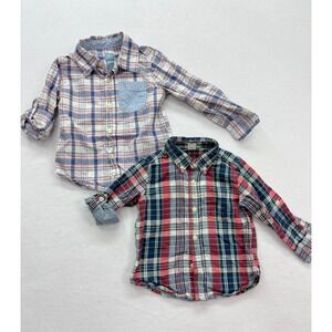 BabyGap Plaid Button Down Shirts Toddler 2T & 3T Blue Red Cotton Casual Preppy